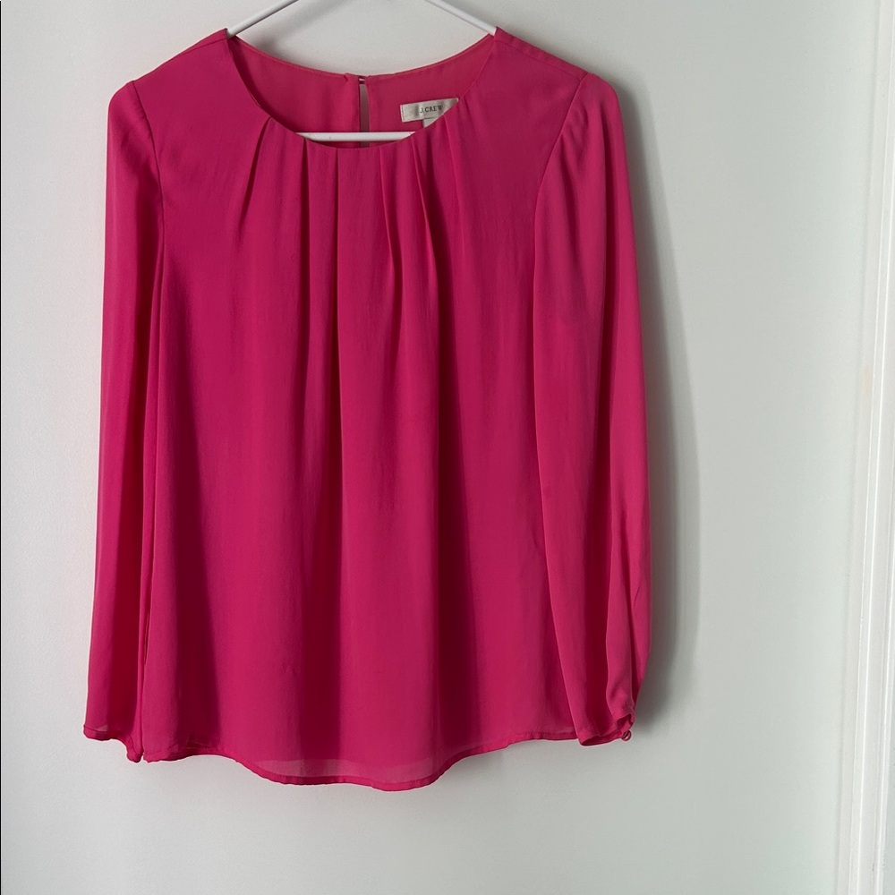 J. Crew Fuchsia Pink Pleated Long-Sleeve Blouse